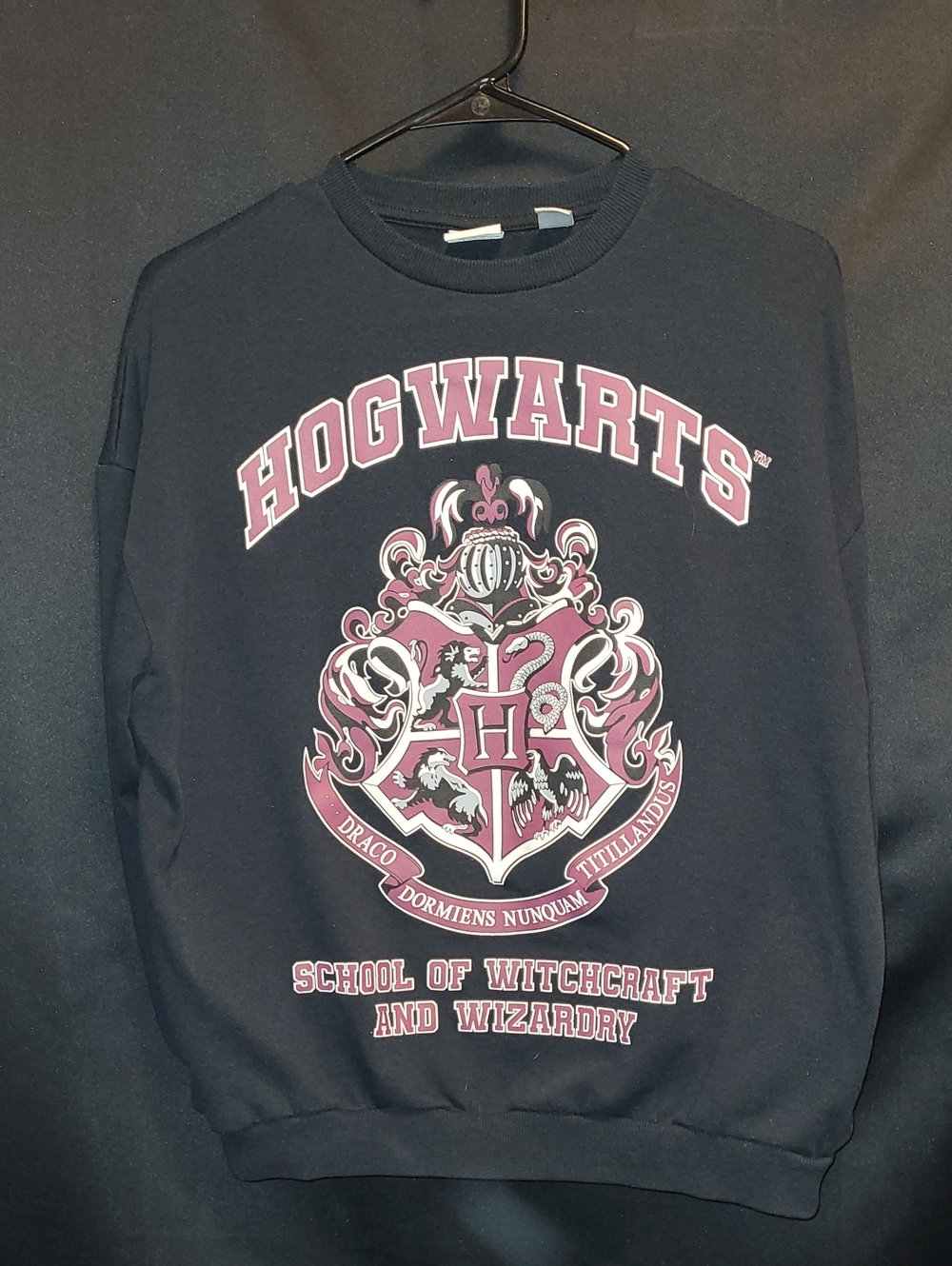 Hogwarts Crest Black Sweatshirt - Pink Crest Graphic